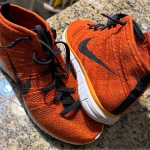 Nike Free Flyknit Chukka Orange and Black High-Top Sneakers